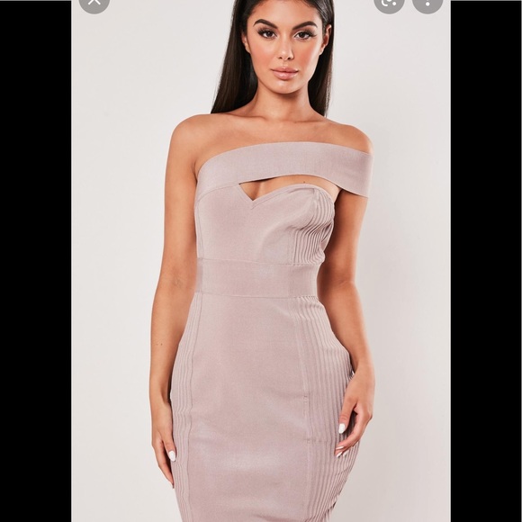 MISGUIDED premium Light Pink bandage one shoulder bodycon mini dress - Picture 3 of 10